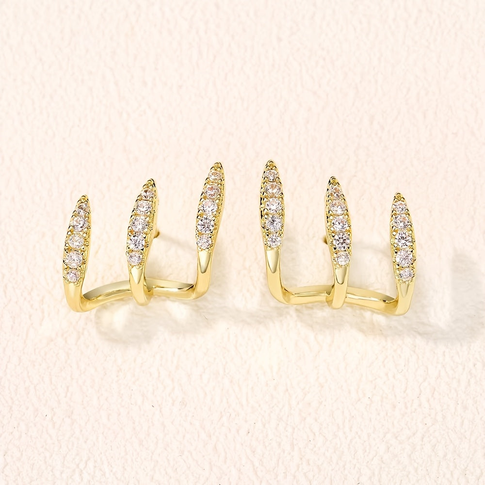 Boucles d'Oreilles Strass à Trois Griffes Édition Limitée Collection Élégante