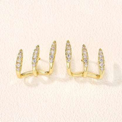 Boucles d'Oreilles Strass à Trois Griffes Édition Limitée Collection Élégante