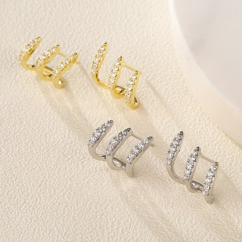 Boucles d'Oreilles Strass à Trois Griffes Édition Limitée Collection Élégante