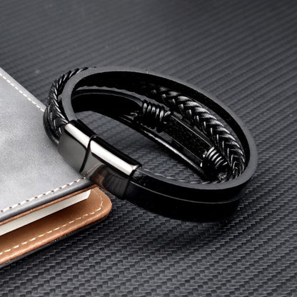 Bracelet homme en cuir tressé avec croix en acier inoxydable - Sentinel