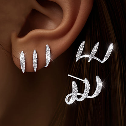 Boucles d'Oreilles Strass à Trois Griffes Édition Limitée Collection Élégante