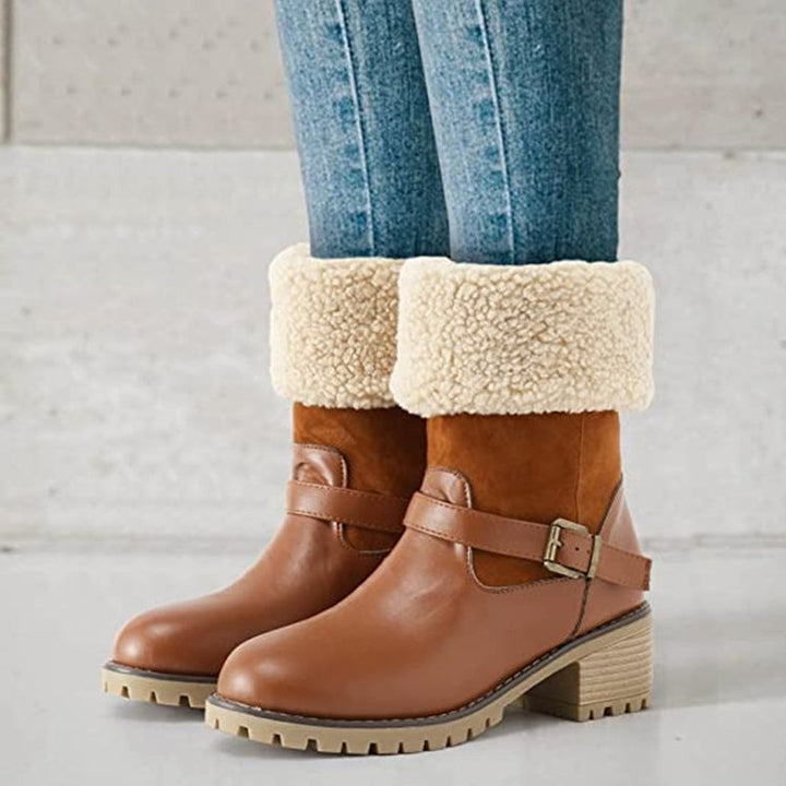 Vale - Bottes Femme Mi-Mollet à Enfiler avec Talon Épais, Boucle et Doublure Douce