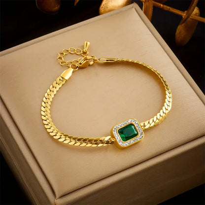 Bracelet doré avec cristal rectangulaire vert - Liriel