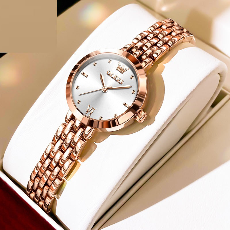 Montre Femme Cadran Blanc Élégante Boîtier et Bracelet Métalliques Mat Chiffres Romains