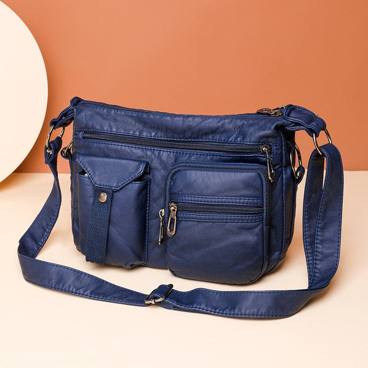 Sac à bandoulière en cuir synthétique pour femme, multi-poches, style fonctionnel - Ángela