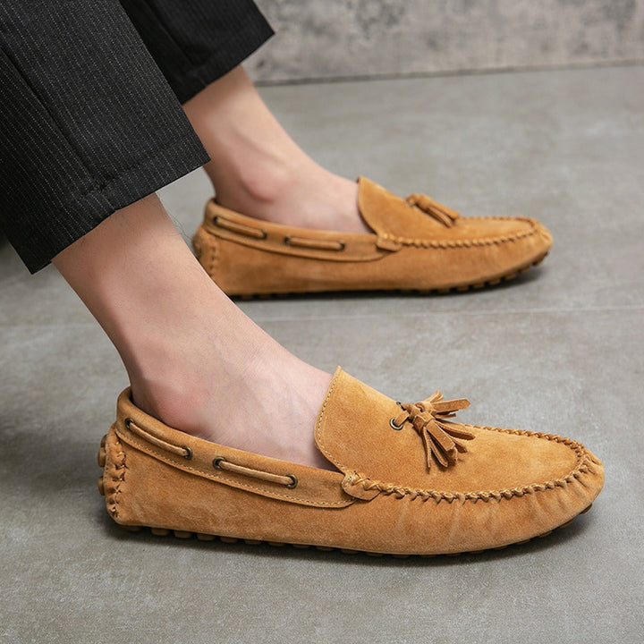 Mocassins à semelle souple et à glands en daim vert olive pour hommes - Alessio
