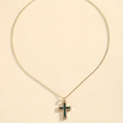 Collier avec croix en or et zircons verts - Maelis