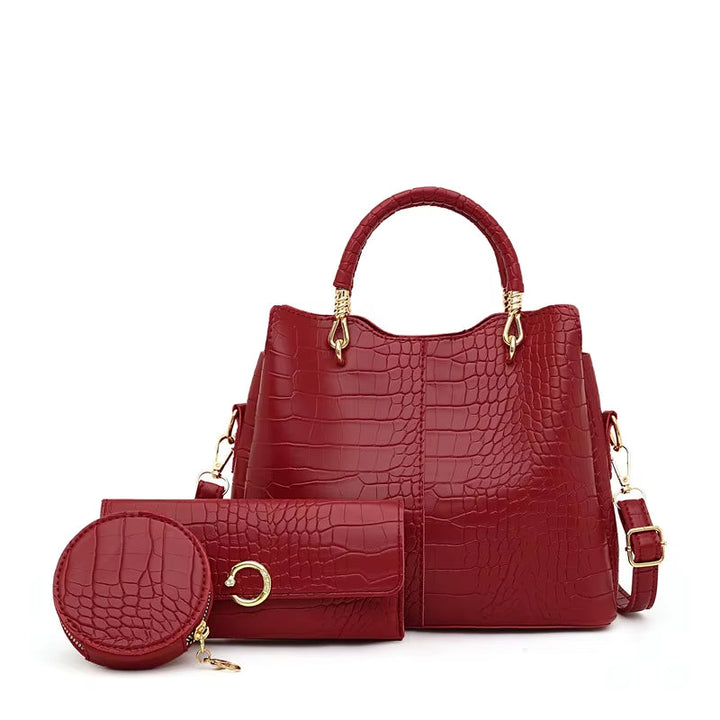 Sac à main femme design crocodile 3 pièces - Valentina