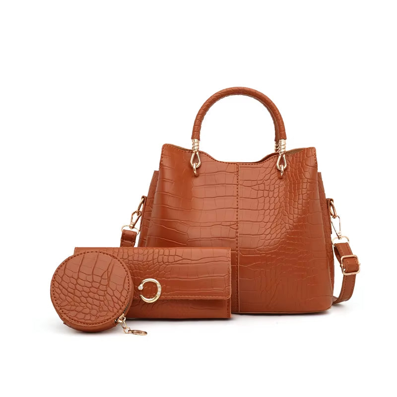 Sac à main femme design crocodile 3 pièces - Valentina