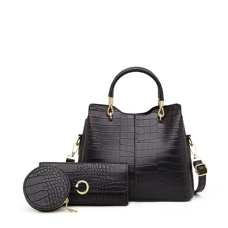Sac à main femme design crocodile 3 pièces - Valentina