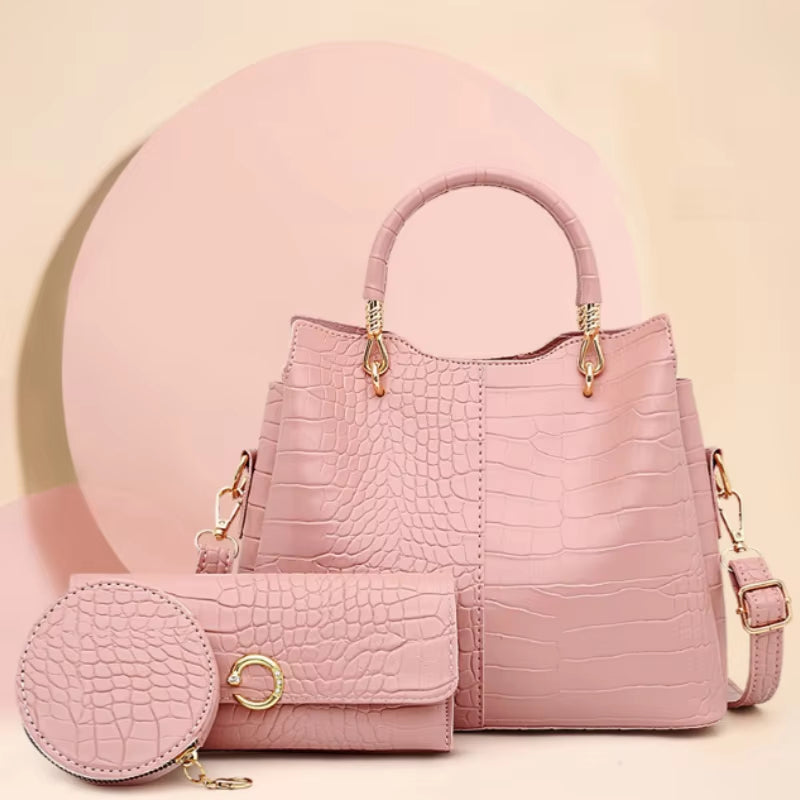 Sac à main femme design crocodile 3 pièces - Valentina