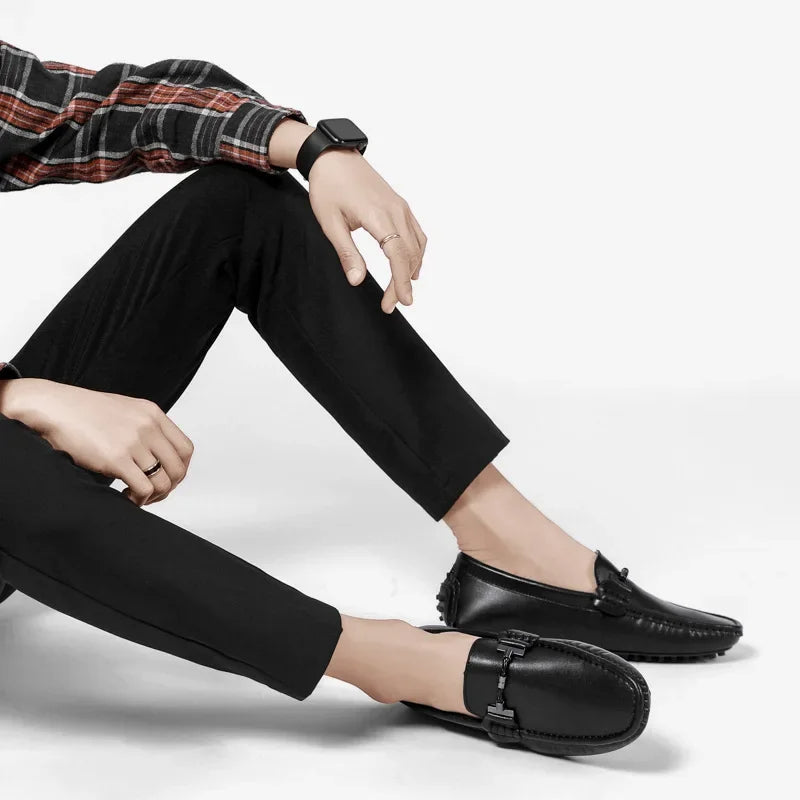Mocassins en cuir respirant pour hommes style sportif noir - Veron