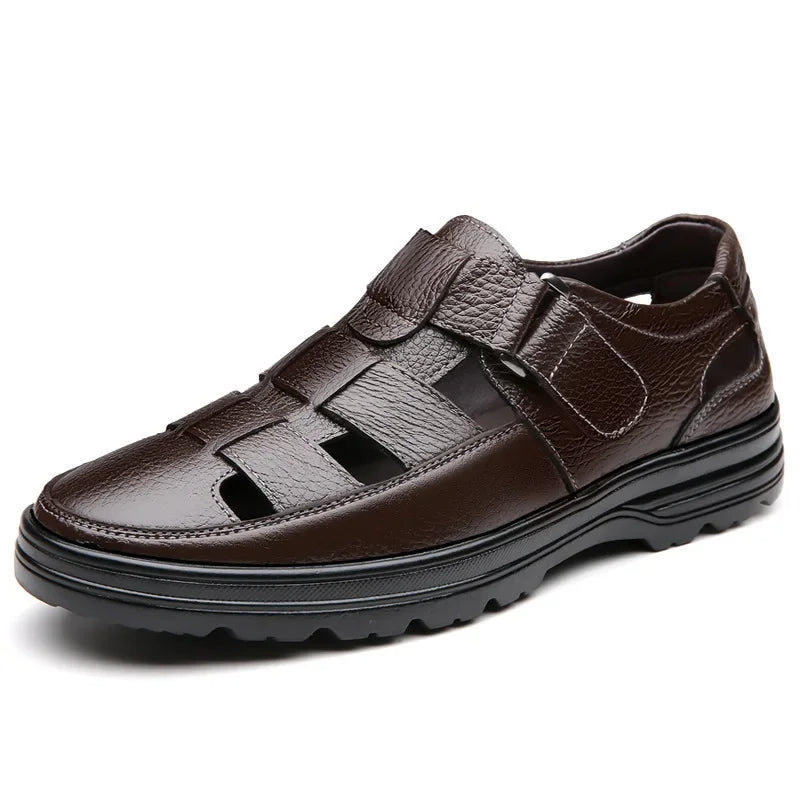 Chaussures ouvertes pour hommes en cuir respirant noir classique - Velmar