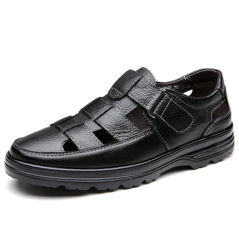 Chaussures ouvertes pour hommes en cuir respirant noir classique - Velmar