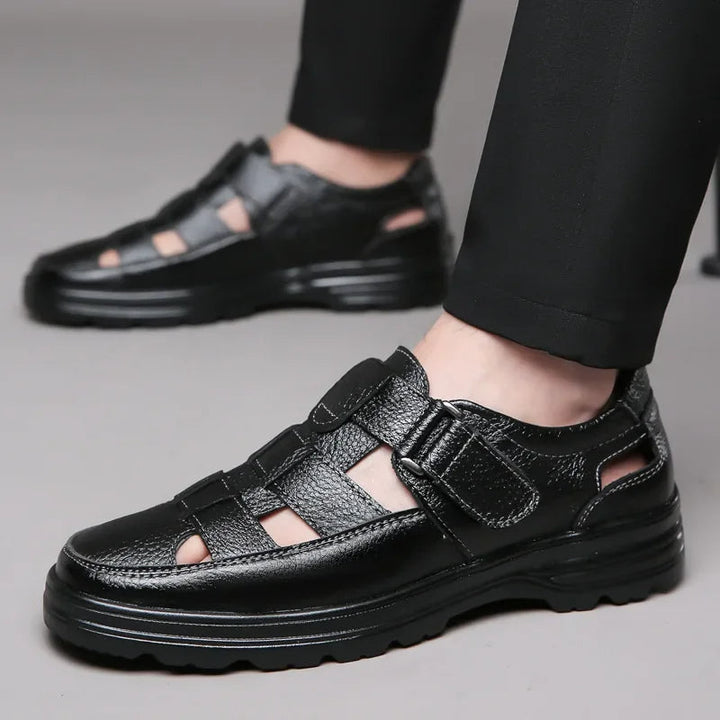 Chaussures ouvertes pour hommes en cuir respirant noir classique - Velmar
