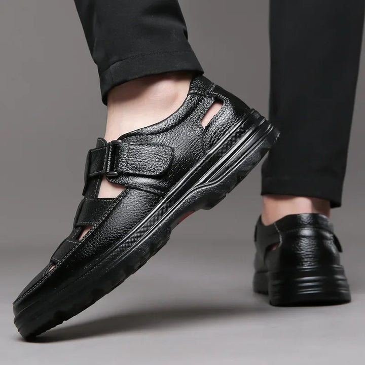 Chaussures ouvertes pour hommes en cuir respirant noir classique - Velmar