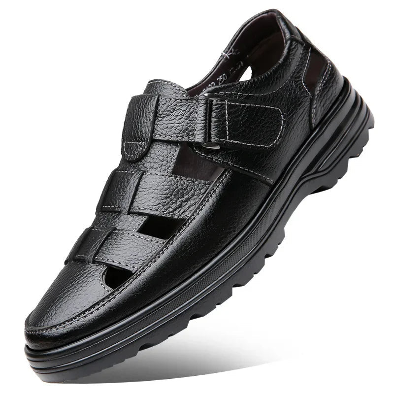 Chaussures ouvertes pour hommes en cuir respirant noir classique - Velmar