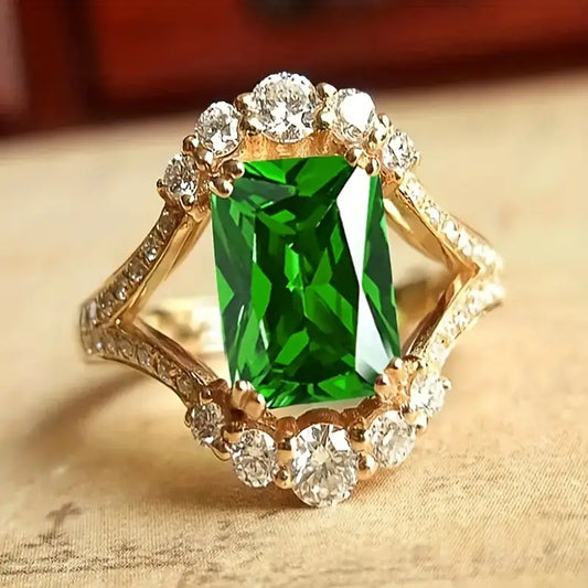 Bague en or avec cristal rectangulaire vert - Lorien