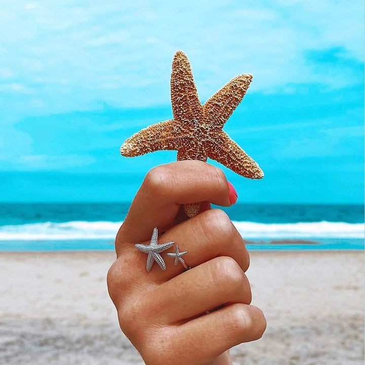 Bague étoile de mer réglable en argent et or