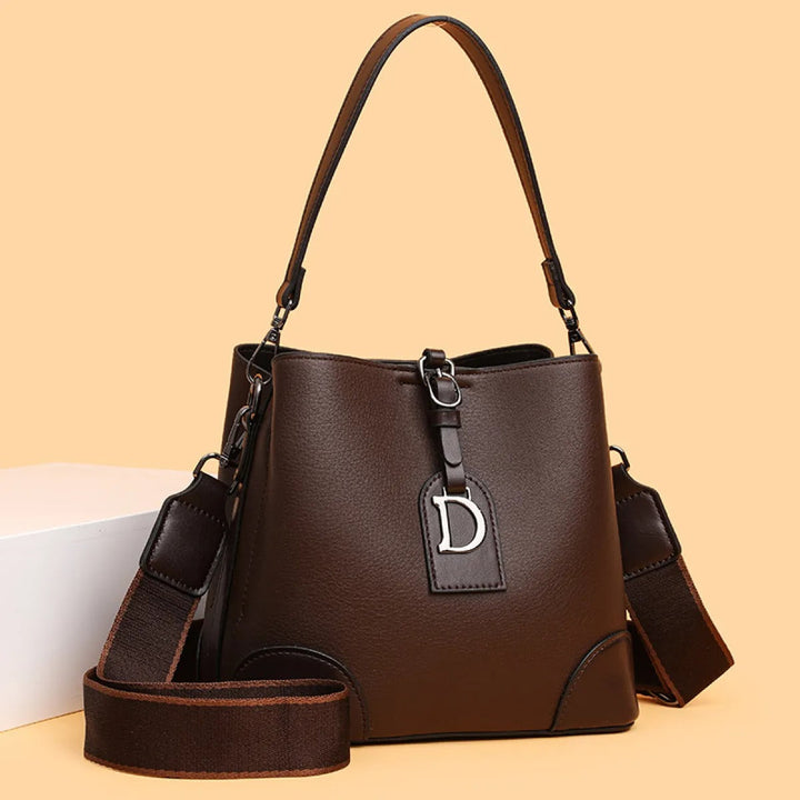 Sac à bandoulière en cuir synthétique pour femme, style seau bicolore - Daniela