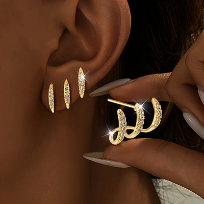 Boucles d'Oreilles Strass à Trois Griffes Édition Limitée Collection Élégante