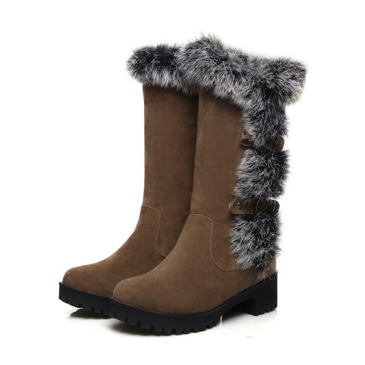 Lara - Bottes de Neige Femme en Daim avec Fourrure et Talon Bas