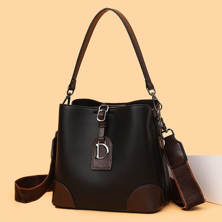 Sac à bandoulière en cuir synthétique pour femme, style seau bicolore - Daniela