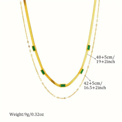 Collier double plaqué or avec rectangles verts - Narelle