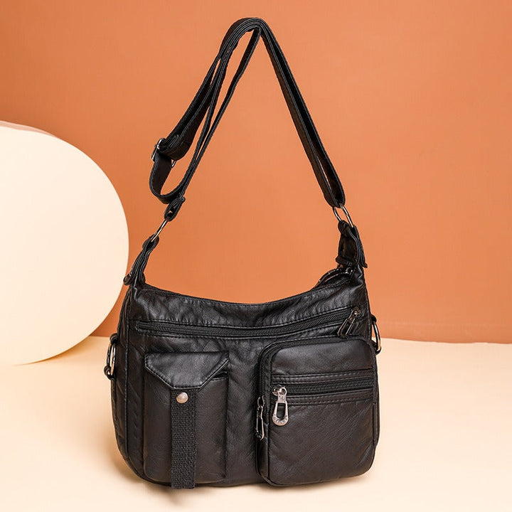 Sac à bandoulière en cuir synthétique pour femme, multi-poches, style fonctionnel - Ángela