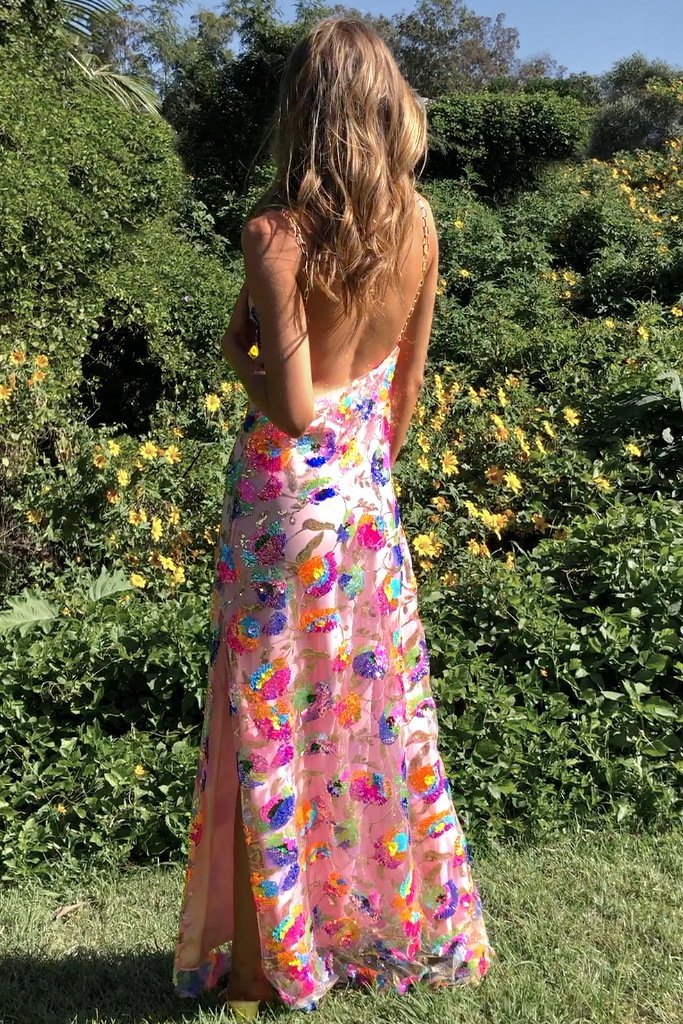 Frida Robe maxi dos nu avec paillettes brodées