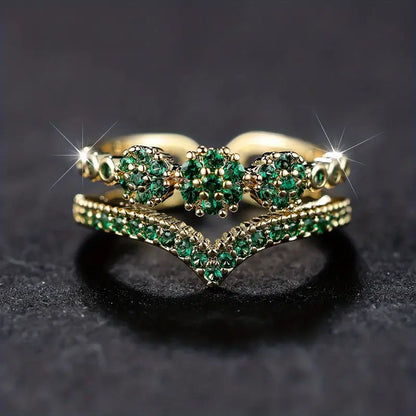 Bague en or avec double anneau et cristaux verts - Saphyra