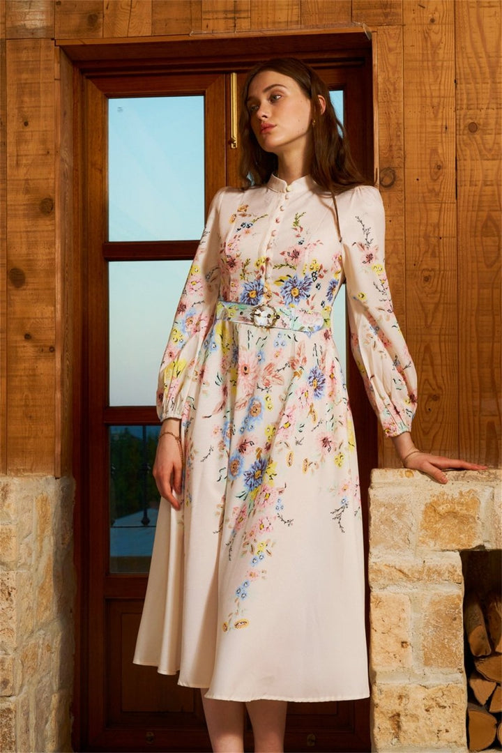 Gio - Robe midi ceinturée imprimée de fleurs