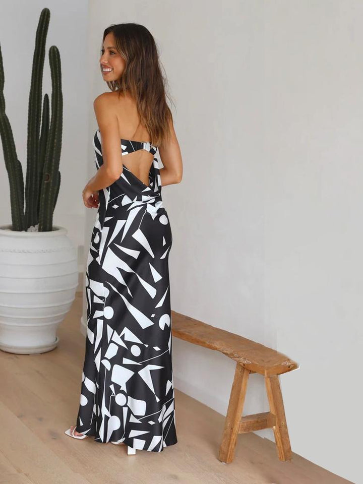 Loana - Robe imprimée maxi-slip trompette sans bretelles