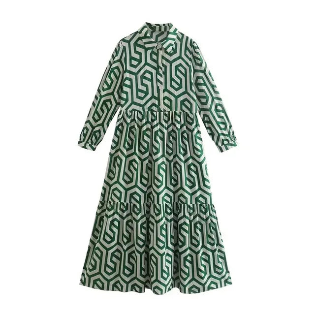 Adeline - Robe à manches longues avec motif géométrique