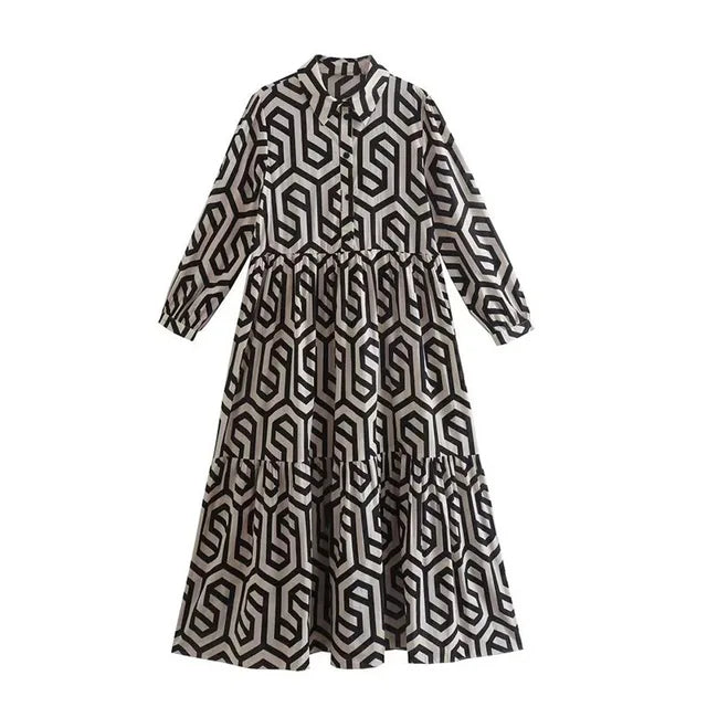 Adeline - Robe à manches longues avec motif géométrique