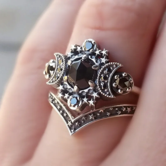 Bague vintage en argent avec pierre noire