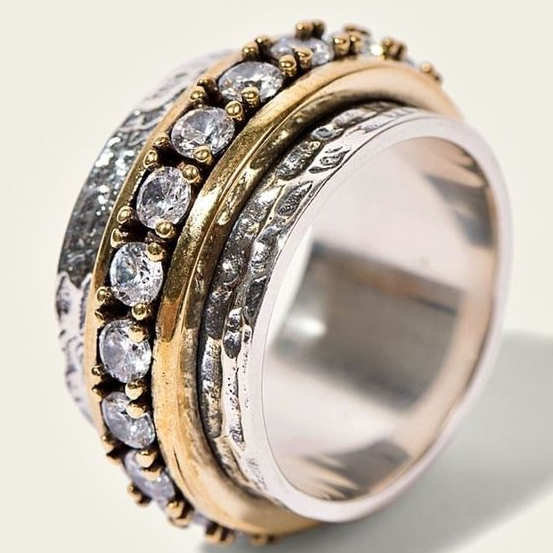 Bague vintage en zirconium doré et argenté