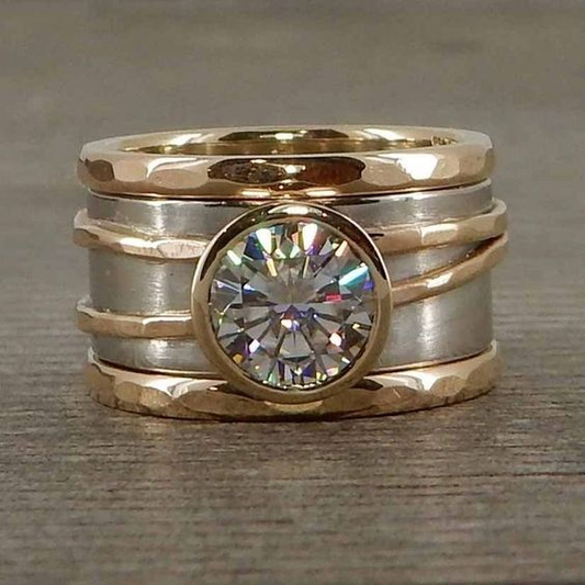 Bague vintage en verre incrusté d'or et d'argent