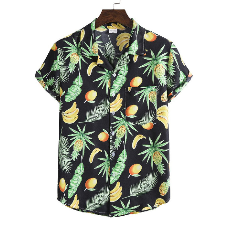 Chemise élégante à manches courtes en coton pour hommes avec impression de fruits