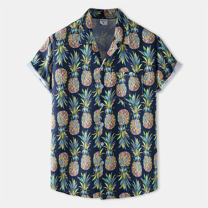 Chemise élégante à manches courtes en coton pour hommes avec impression ananas