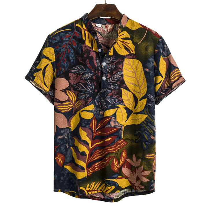 Chemise à manches courtes pour hommes avec imprimé tropical, poche et boutonnière