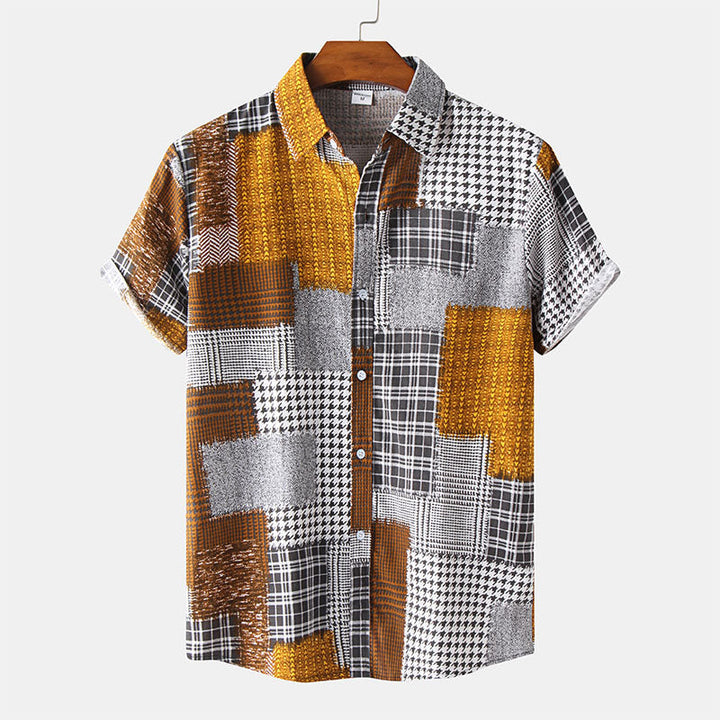 Chemise à manches courtes pour hommes, imprimée de motifs abstraits, au design rétro