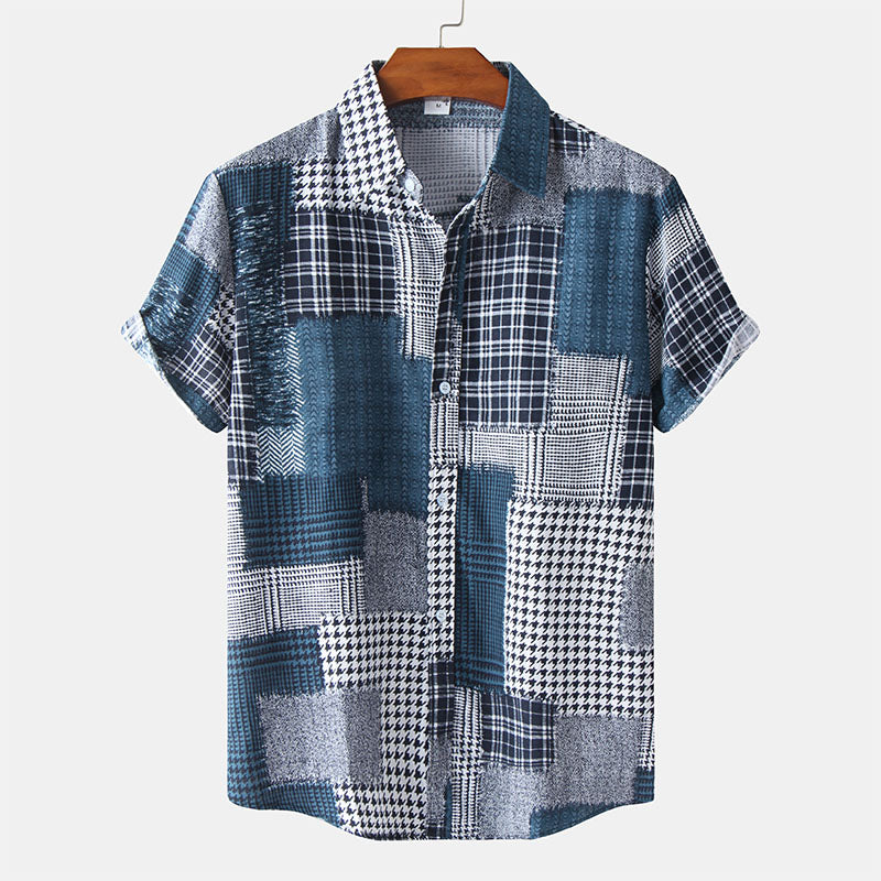 Chemise pour homme à imprimé abstrait et manches courtes dans un style rétro