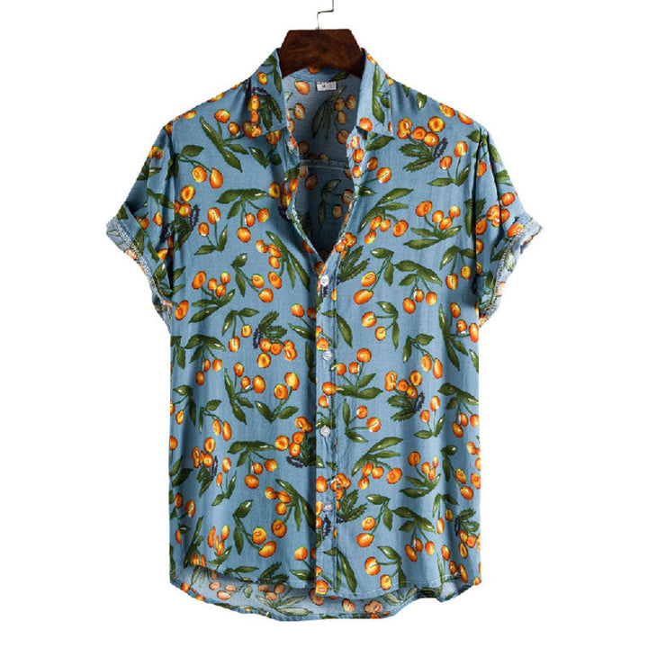 Chemise tropicale à manches courtes pour hommes en bleu