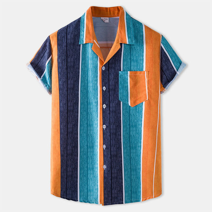 Chemise rayée à manches courtes pour hommes en coton au design vintage