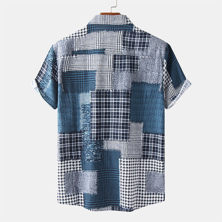 Chemise à manches courtes pour hommes, imprimée de motifs abstraits, look rétro