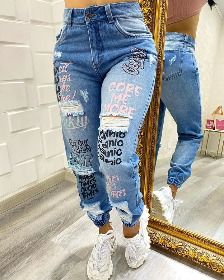 Jeans déchirés à poches inclinées pour femmes Should