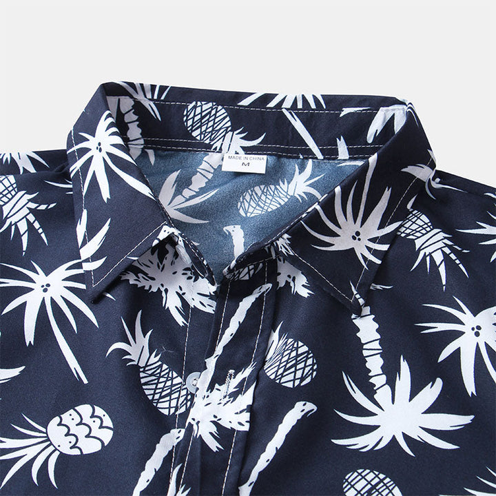 Chemise marine à manches courtes unique pour hommes avec impression