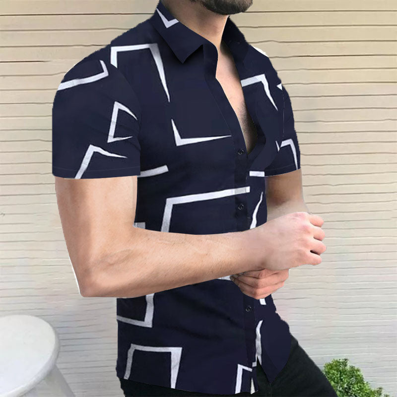 Chemise à manches courtes imprimée pour hommes, look revers