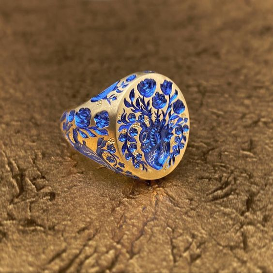 Bague vintage en or bleu